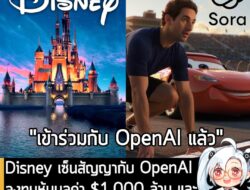 [News] Disney เซ็นสัญญากับ OpenAI ลงทุนหุ้นมูลค่า $1,000 ล้าน และให้สิทธิ์ตัวละคร ไปใช้งานกับ Sora  . The Walt Disney Co…